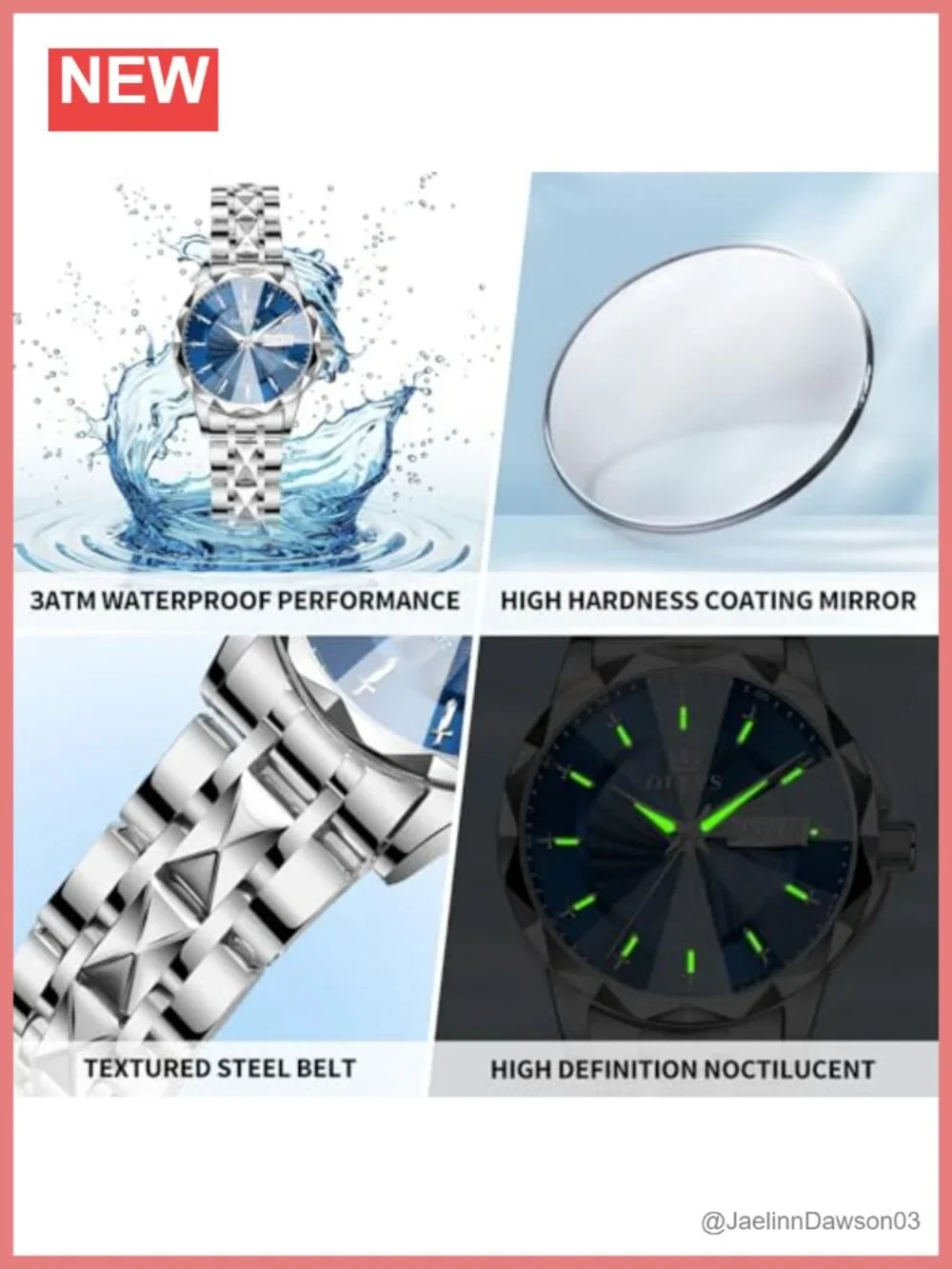 Women's Stainless Steel Watch Day Date Quartz Water Resistant Jewelry Design